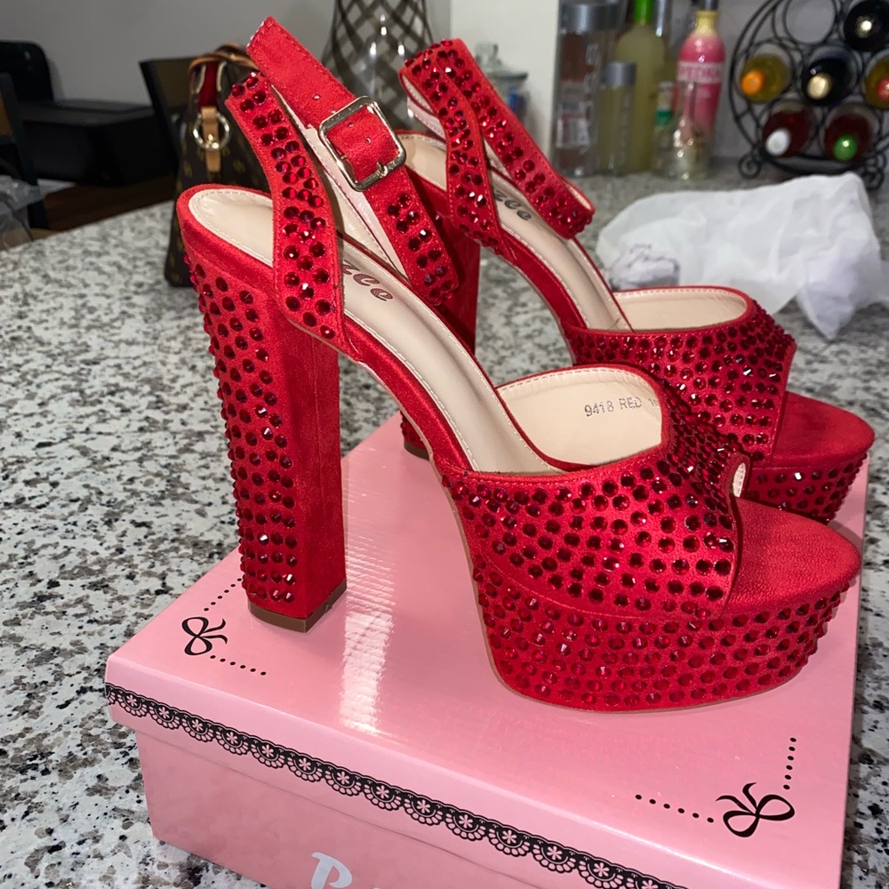 Pazzle Red Rhinestone Bling Platform heels